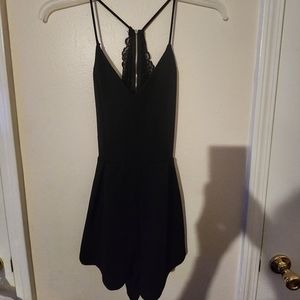 Mind Code Black Romper with black lace open back & Zipper Womens size Small